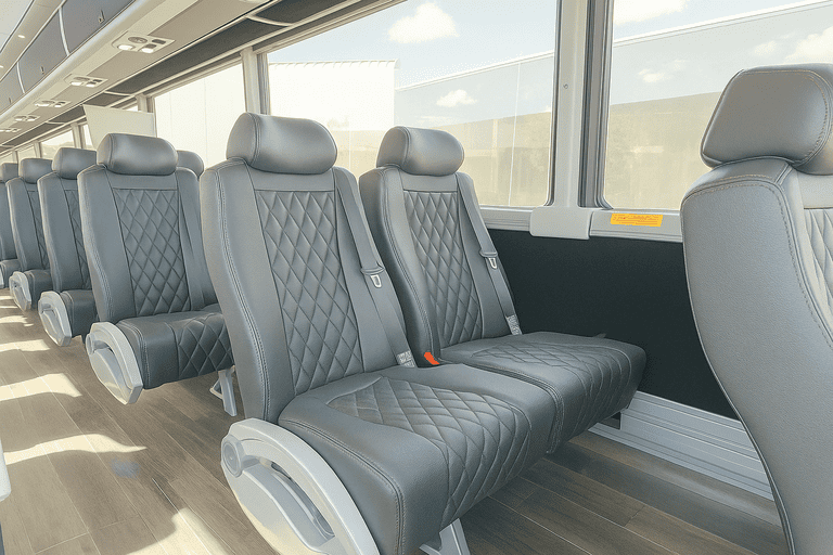 interior of McKinney Coach Bus Service charter bus